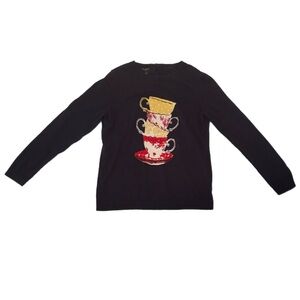 Talbots Blue-Toned Sweater with Colorful Cup Design Size Medium Petite